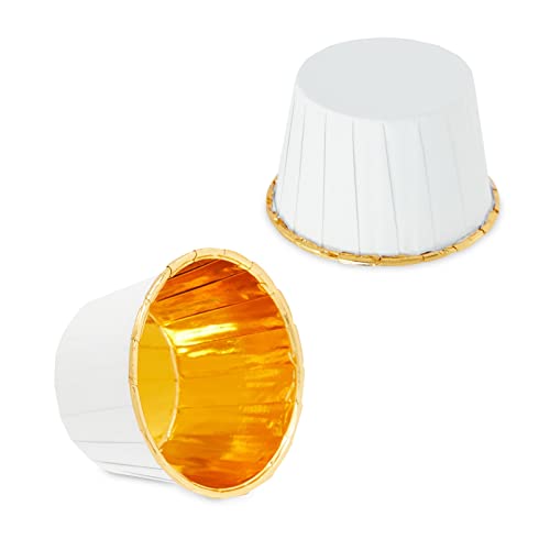 100-Pack Gold Aluminum Foil Cupcake Liners, 2.75X1.5-Inch White Colored Baking Cups For Muffins And Baked Desserts, Small Goodie Containers For Loose Nuts And Candies #TOP5