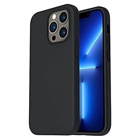 Liquid Silicone Case Compatible with iPhone 13 Pro, Full Body Shielding Covered Soft Gel Rubber Case Cover with Microfiber lining, Anti-Shock Cover Case, Black Silicone Gel Case 6.1 inch- Black Cover