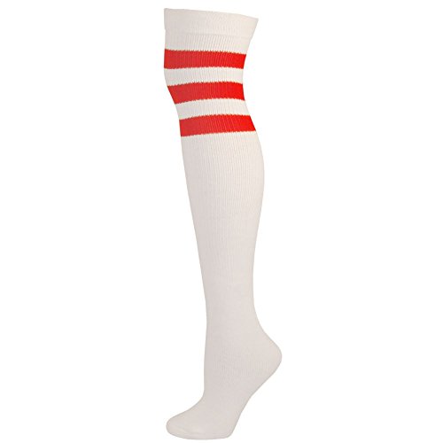 AJs Retro Over The Knee High Tube Socks - White, Red