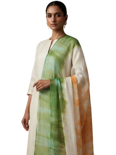 Image of DUPATTA BAZAAR Women's Shibori Tri Colour Cotton Silk Blend Dupatta with Tasselled Border | Lightweight Ethnic Stole for Kurti, Suit, Festive and Casual Wear (Design-1, Free Size)