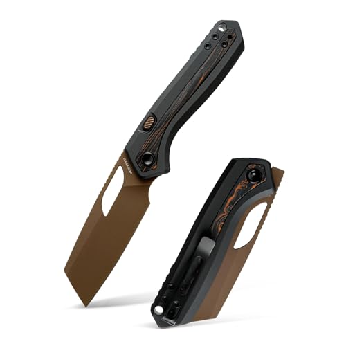 Vosteed Kroc EDC Pocket Knife - 2.99 S35VN Copper Dune Blade Sheepsfoot - Top Liner Lock Black Aluminum Inlays Topo G10 - Hunting Fishing Knives - A1802
