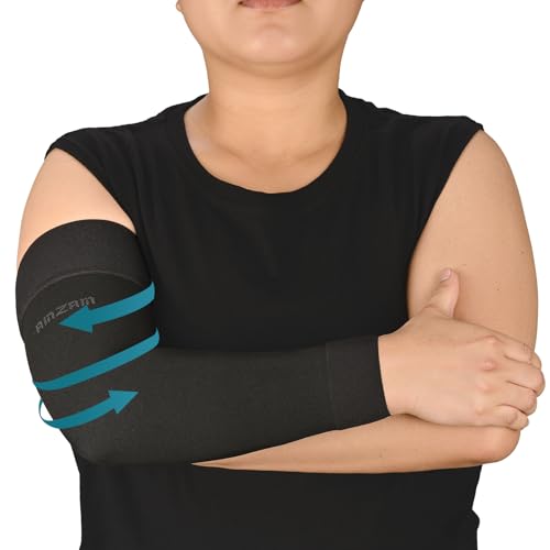 AMZAM® Medical Compression Arm Sleeve for Women & Men, 15-20 mmHg Graduated Compression Brace with Silicone Band for Pain Relief, Lymphedema, Edema, Swelling, Arthritis, Black 3XL
