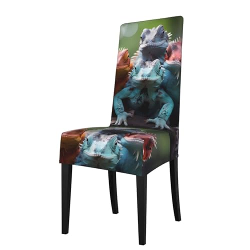 WHJSHOP Funda protectora con patrón de 4 lagartos coloridos para silla de comedor, suave, cómoda, resistente a las arrugas, elástica que se adapta a la mayoría de sillas sin brazos