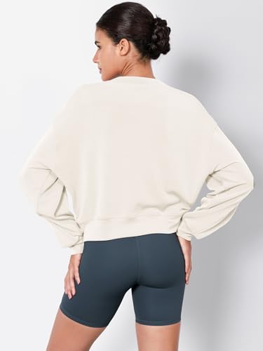 Image of ODODOS Modal Soft Long Sleeve Cropped Sweatshirts for Women Oversized Crew Neck Pullover Crop Top