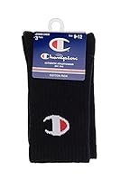 Champion Kids C Logo Crew Socks (3 Pack), Black, Large
