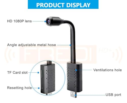 Image of FREDI HD PLUS WiFi Power Camera | 1080p Full HD | 32 GB Inbuilt or Support | 24x7 Plug-in Recording | Live View on Mobile & Laptop (WiFi MINI USB W11 Camera-Support 32 GB SD Card)