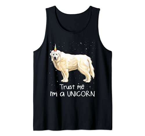 Funny Great Pyrenee Trust Me I'm A Unicorn Dog Tank Top, Black