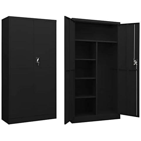 Armario de pie industrial de acero negro con 4 estantes y sistema de bloqueo de 3 puntos Cover