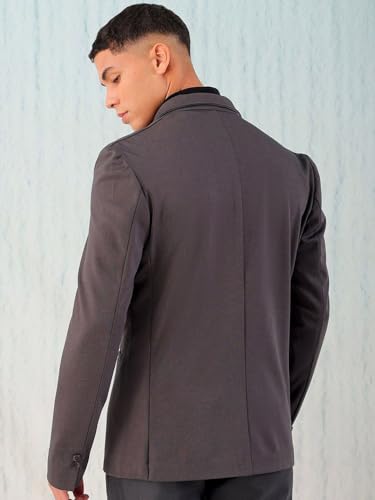 Image of The Indian Garage Co Men Comfort Straight Fit Solid Stretchable Single Breated Knitted Blazers