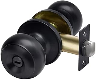 CML Hardware Privacy Door Knob, Matte Black Keyless Door Lock in Solid Stainless Steel for Bedroom or Bathroom, Standard Round Ball Handle