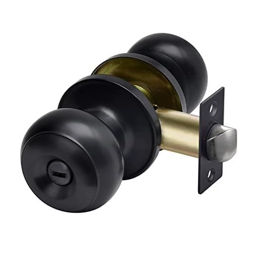 CML Hardware Privacy Door Knob, Matte Black Keyless Door Lock in Solid Stainless Steel for Bedroom or Bathroom, Standard Round Ball Handle
