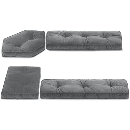BALAPET Breakfast Nook Cushions Set 4 Piece Cushion Pad Set for Kitchen Breakfast Dining Nook,Shredded Foam Support Fits in Sets with Corner Benches, Mid Century Modern Small Dining Table Sets(Gray)