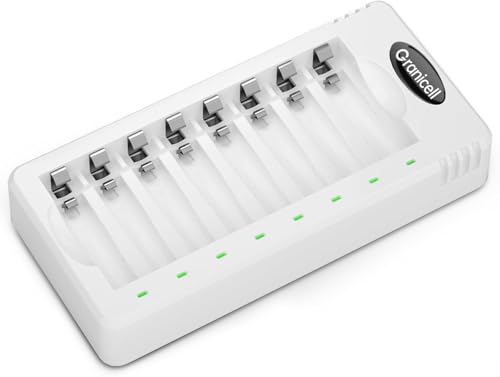 Granicell 8-Slot Akku Ladegerät für AA AAA NI-MH Batterien Intelligentes Schnellladegerät für Haushaltsbatterien Unabhängige Ladeschächte mit LCD/LED-Schutz Universal Battery Charger