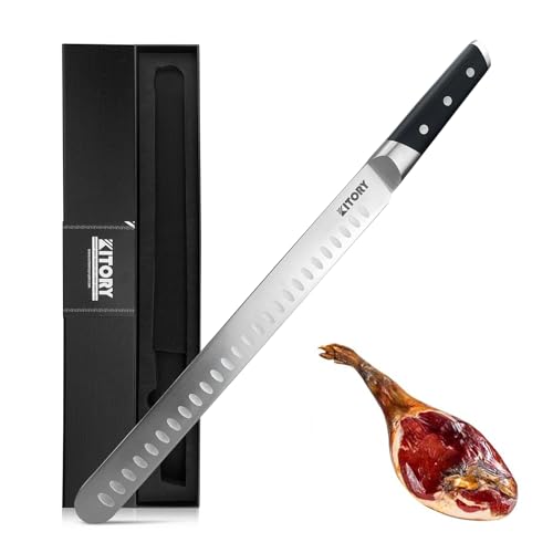 Kitory Slicing Carving Knife - 12" Brisket Knife - Pakka Wood Handle - Forged German High Carbon Steel Granton Blade, BBQ, Grilling Gifts For Men -Metadrop Series MTD01