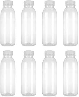 Aislor Clear Food Grade Plastic Juice Bottles with Cap White 8Pcs 400ml