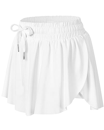 Wsirmet Flowy Shorts for Women Butterfly Shorts 2 in 1 Athletic Workout Gym Biker Running Shorts with Pockets White S