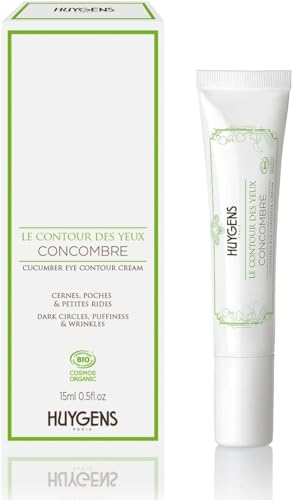 HUYGENS, Cucumber Eye Contour Cream, Organic Certified, 15ml, Clears & Elminates Dark Circles, 99% natural, Vegan