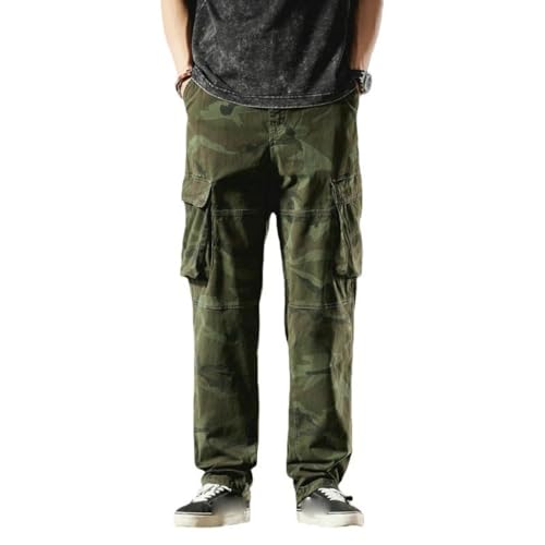 Pantalon cargo multipoches décontracté pour homme avec coupe droite vintage camouflage