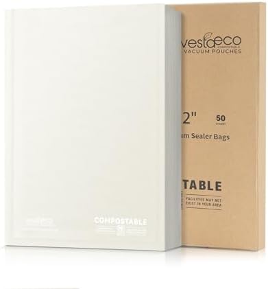 VestaEco Compostable Vacuum Sealer Bags, 8" x 12" 50 Count, Eco-Friendly, Heavy-Duty Food Storage Bags, BPA-Free, for Storage, Meal Prep or Sous Vide
