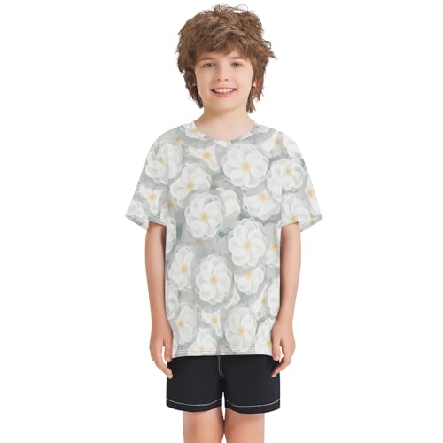 White Camellia Flowers Youth Dry Fit Shirts for Girls Kids Sports Tops Short Sleeve Tees XXL2