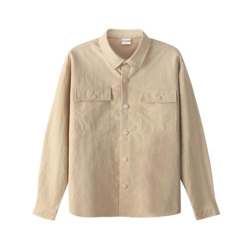 LittleSpring Boys Long Sleeve Button Down Shirts with Pockets 4-16 Years
