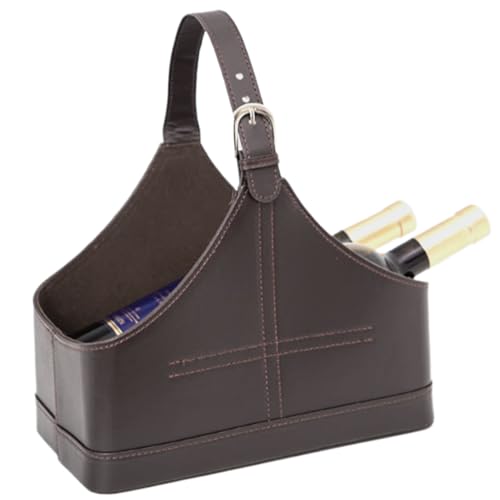 Revistero De Cuero De 11x5,9x8,3 Inch con Asa Superior Cesta para Revistas con Forma De Vino Flores Y Frutas Expositor De Regalos