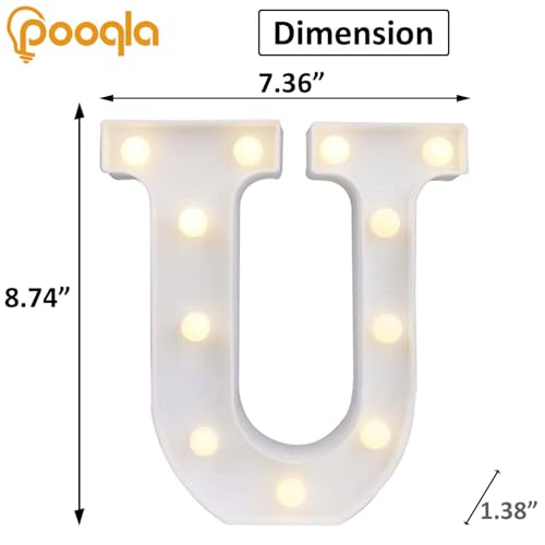 Image of Pooqla LED Marquee Letter Lights Sign, Light Up Alphabet Letter for Home Party Wedding Decoration U