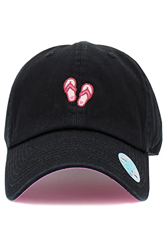 Scarvesme Women's Flip Flops Embroidered Vintage Cotton Distressed Baseball Cap Hat Black #TOP12