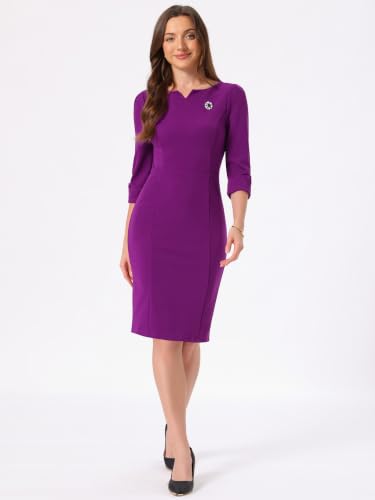 Image of Allegra K Work Dress for Women 3 /4 Sleeve Business Casual Sheath Dresses