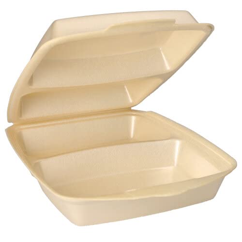 Papstar 1 Karton = 4 x 50 Menüboxen mit Klappdeckel, XPS 2-geteilt 7,5 cm x 22 cm x 28,5 cm beige laminiert