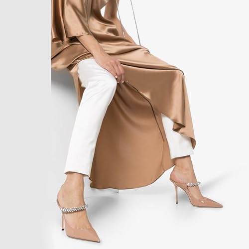 MIRAAZZURRA Women Heeled Mules Rhinestone Strappy Pointed Toe Mules Stiletto High Heels Slip On Bridal Sandals for Women4