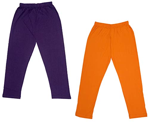 Image of IndiWeaves Girls Super Soft Cotton Solid Capri Pants (Orange, Wine, 8-9 Years) Pack of 2