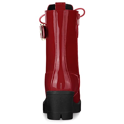 Allegra K Allegra K Women's Zip Platform Chunky Heel Combat Red Boots 7 M US