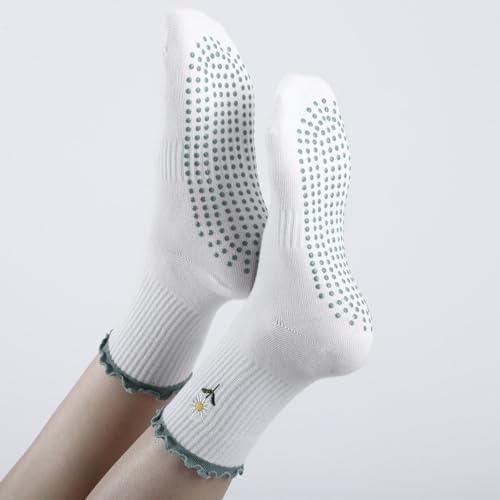 Image of Jeyiour Summer Cute Pilates Socks Women Bow Nonslip Ruffle Yoga Socks with Grip Barre Pilates Gift for Work Dance Fitness