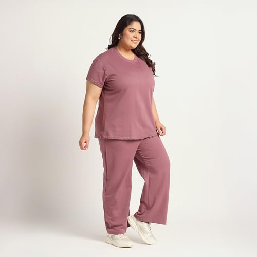 Image of Women's Relaxed Fit Cotton Co-Ord Set | Half Sleeve Top & Wide Leg Pants | Travel & Casual Wear