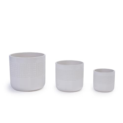 LIFE SKY Ceramic Plant Pots Set: Modern Grid Design Planters