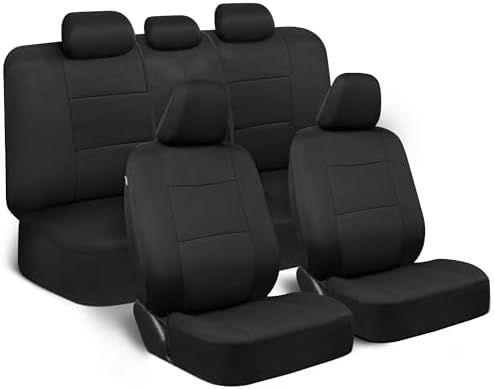BDK PolyPro Car Seat Covers Full Set in Solid Black, Front and Rear Split Bench Seat Covers for Cars, Easy to Install Car Seats Cover Set and Accessories for Auto Trucks Van SUV - Solid Black