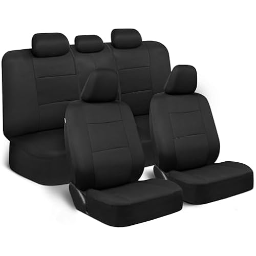 BDK PolyPro Car Seat Covers Full Set in Solid Black, Front and Rear Split Bench Seat Covers for Cars, Easy to Install Car Seats Cover Set and Accessories for Auto Trucks Van SUV - Solid Black
