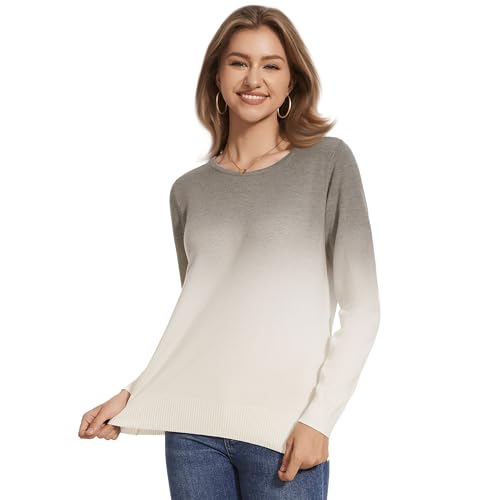 Women's Gradient Color Crew Neck Knit Long Sleeve Soft Loose Casual Sweater Pullover Top Cozy Outfits2