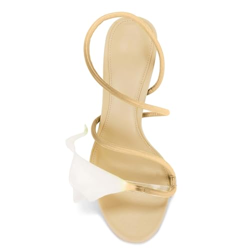 Image of ZJGZF Flower Heels for Women Nude Calla Lilyl Heeled Sandals Wedding Shoes for Bride Sexy Strappy Stiletto Heel Dressy Unique Shoes