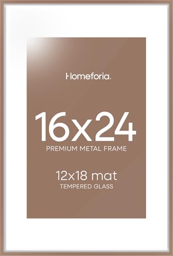 Image of Homeforia 16 x 24 Picture Frame Mocha, High End Metal 24x16 Poster Frame, 16 x 24 Mocha Frames Matted to 12 by 18 inch Print, 24by16 Thin Frame with Mat 12x18 Photo, Tempered Glass, Wall Kit, Set of 1