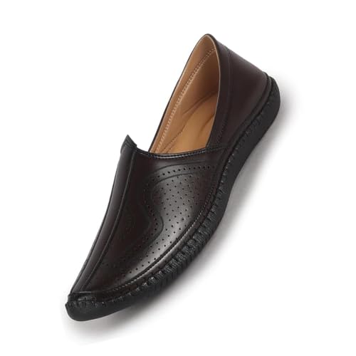 Image of FAUSTO Men Perforated Side Stitched Ethnic Round Toe Juttis and Mojaris for Wedding | Flexible Anti Skid Sole | Pathani Kurta Slip On Shoes