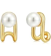 Apsvo Pearl Earrings for Women, Gold Plated Pearl Hoop Earrings Gold Drop Earrings Bridal Wedding...