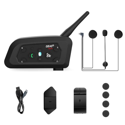 EJEAS V6 Pro+ BT Interphone 1200M Bluetooth Motocicleta Motocicleta Casco Intercom Auriculares con Interfono Duplex Control Avanzado de Ruido para hasta 6 Riders (1 Pieza)
