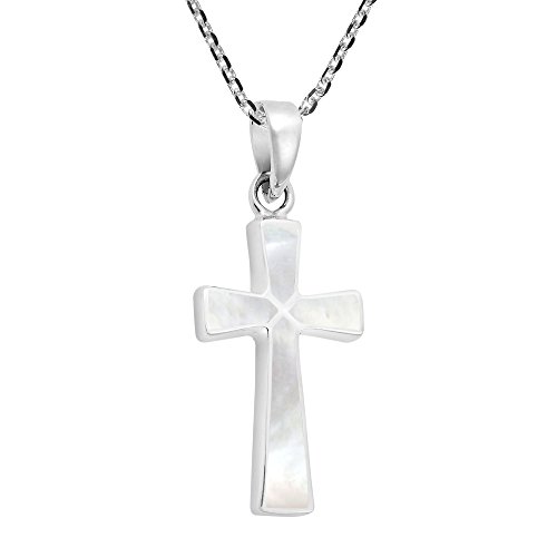 AeraVida Stunning Christian Cross White Mother of Pearl .925 Sterling Silver Pendant Necklace | Religious Necklace Jewelry | Gift for Birthday - Image 3
