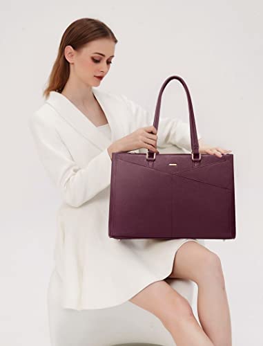 Image of Laptop Tote Bag for Women 15.6 Inch Waterproof Leather Computer Laptop Bag Women Business Office Work Bag Briefcase Large Travel Handbag Shoulder Bag