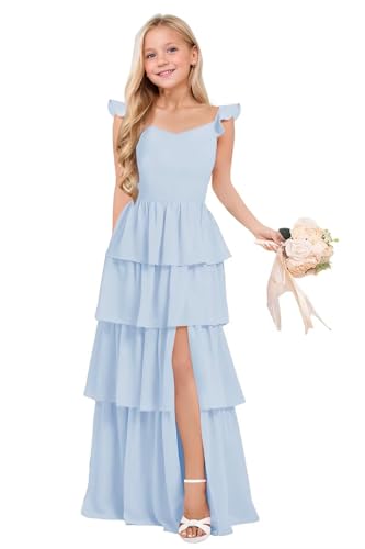 Dessiny Tiered Junior Bridesmaid Dresses Chiffon Flower Girl Dress for Wedding Girls Formal Evening Dress DE5013