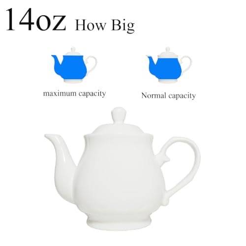 Image of White Porcelain Teapot 400ml, Small Lotus Tea Pot Coffee Tea Water Pot Vintage Ceramic Gooseneck Little Kettle (14oz)