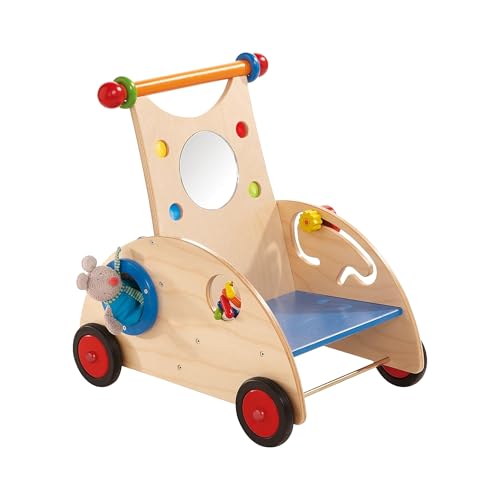 HABA 902 - Entdeckerwagen, stabiler Lauflernwagen aus Holz mit Stoffmaus,...