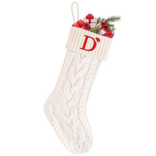 Doitory Knitted Christmas Stockings with Letter, Home Fireplace Decoration